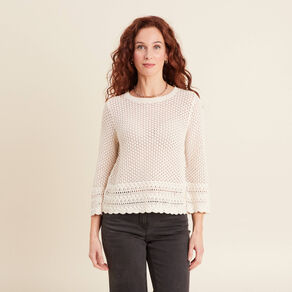 Pull manches 3/4 ajouré ecru femme