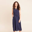 Robe &eacute;vas&eacute;e 3/4 sans manches ceinture bleu marine femme