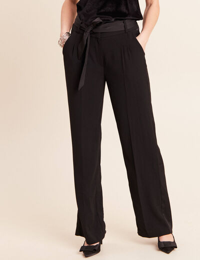 Pantalon satin&eacute; coupe droite noir femme