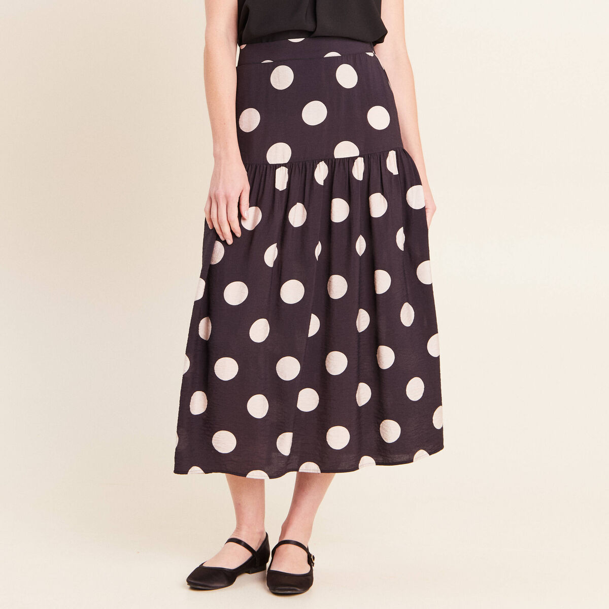 Jupon &agrave; pois noir femme