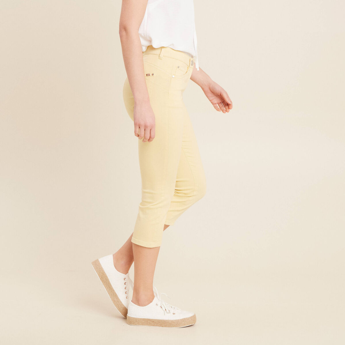Pantacourt droit taille standard jaune clair femme