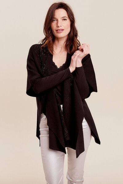 Poncho avec strass noir femme
