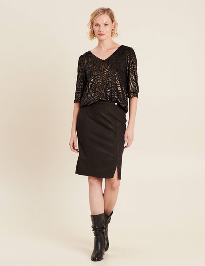 Jupe droite irisée noir femme