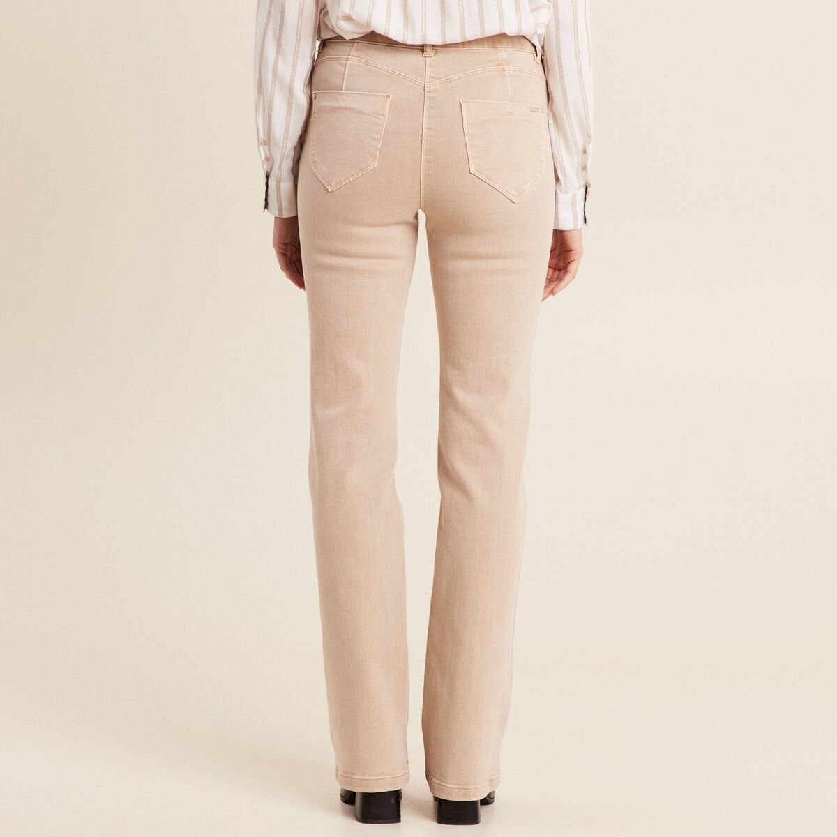 Jean bootcut taille haute denim beige femme