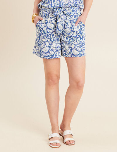 Short droit ceinturé bleu femme