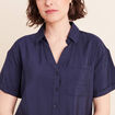 Chemise ample courte &agrave; manches courtes bleu marine femme