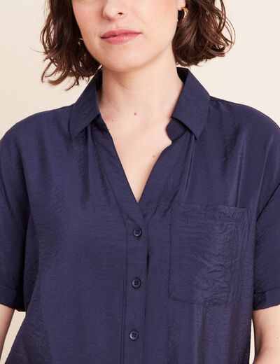 Chemise ample courte &agrave; manches courtes bleu marine femme