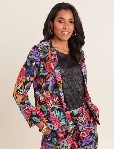 Veste droite col châle multicolore femme