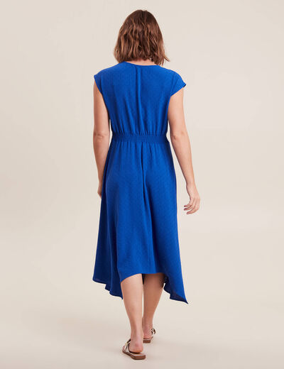 Robe évasée taille smockée bleu electrique femme