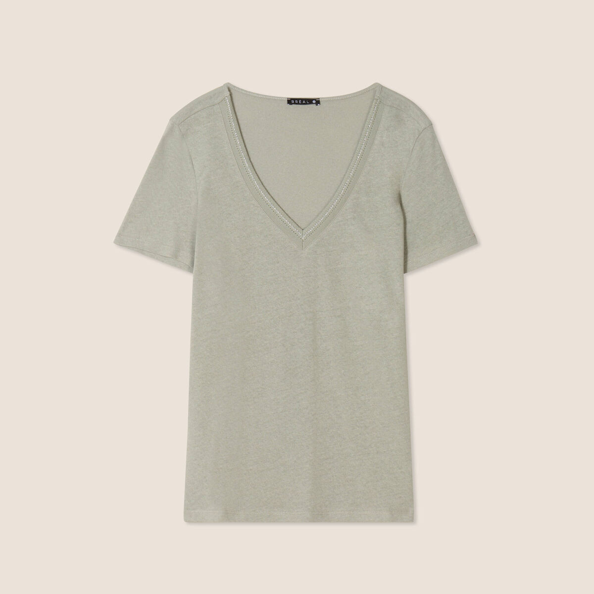 T-shirt manches courtes col en V vert clair femme