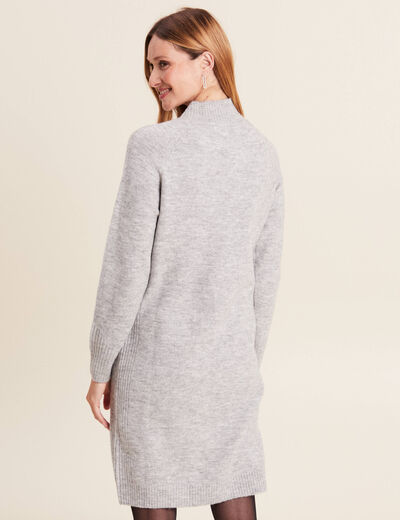 Robe pull droite col montant gris clair femme