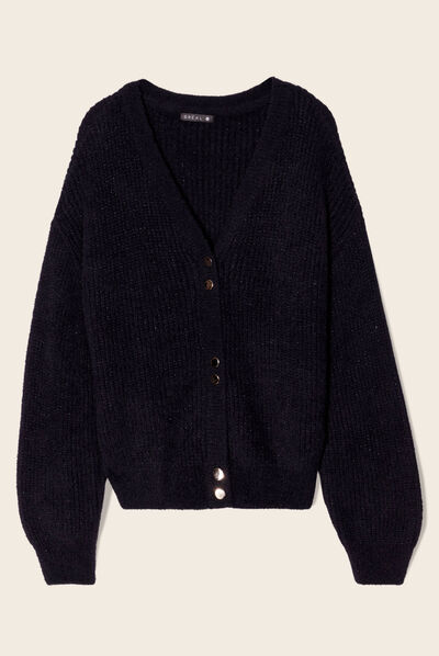 Poncho maille ajourée fluide noir femme