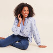 Blouse ample manches longues fluide bleu femme