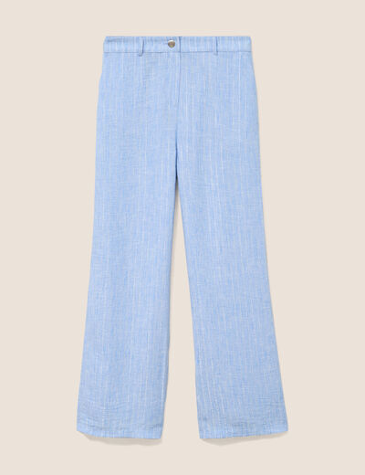 Pantalon large taille haute bleu femme