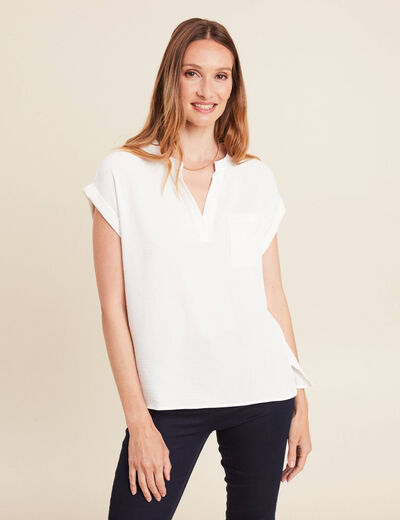 Blouse fluide manches courtes ecru femme