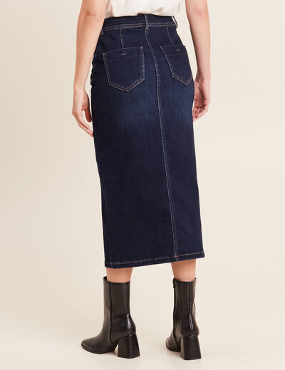Jupe longue droite en jean denim brut femme