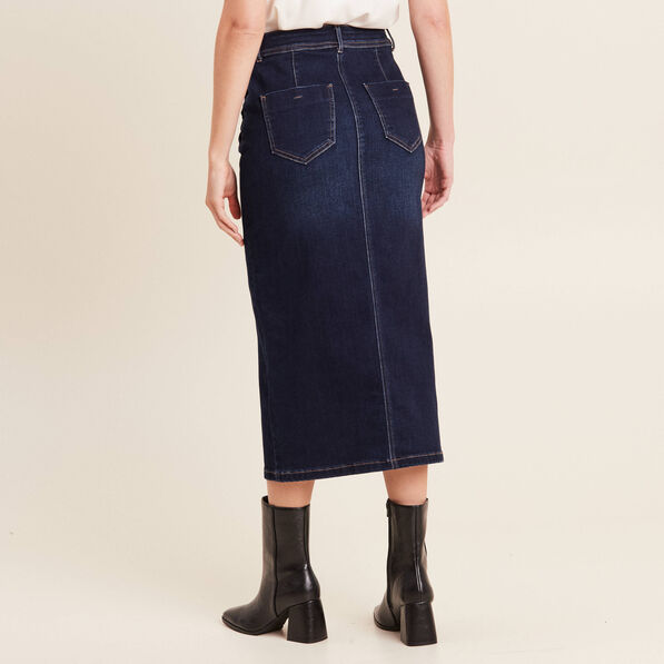 Jupe longue droite en jean denim brut femme