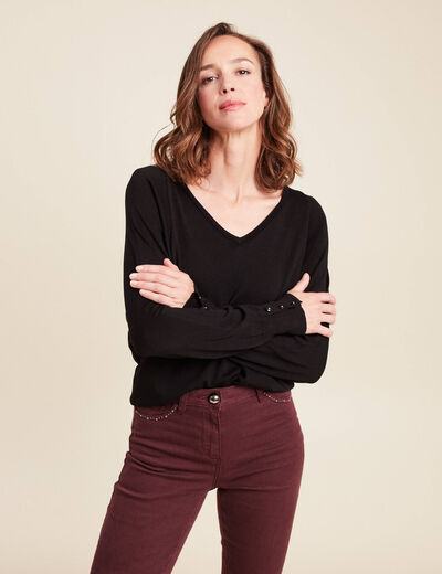Pull manches longues noir femme