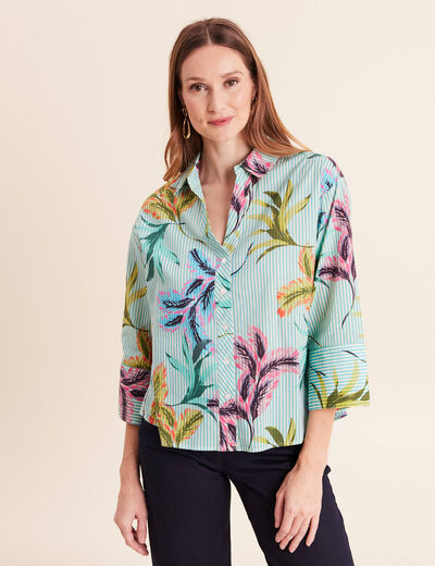 Chemise droite courte manches 3/4 vert femme
