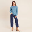 Pull droit col rond manches longues bleu p&eacute;trole femme
