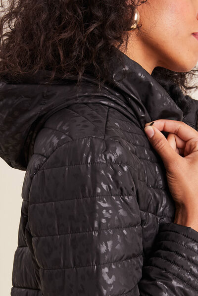 Doudoune droite à capuche déperlante noir femme