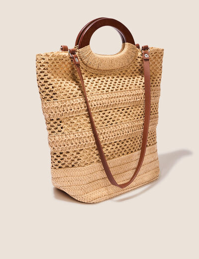 Sac cabas tressé sable femme