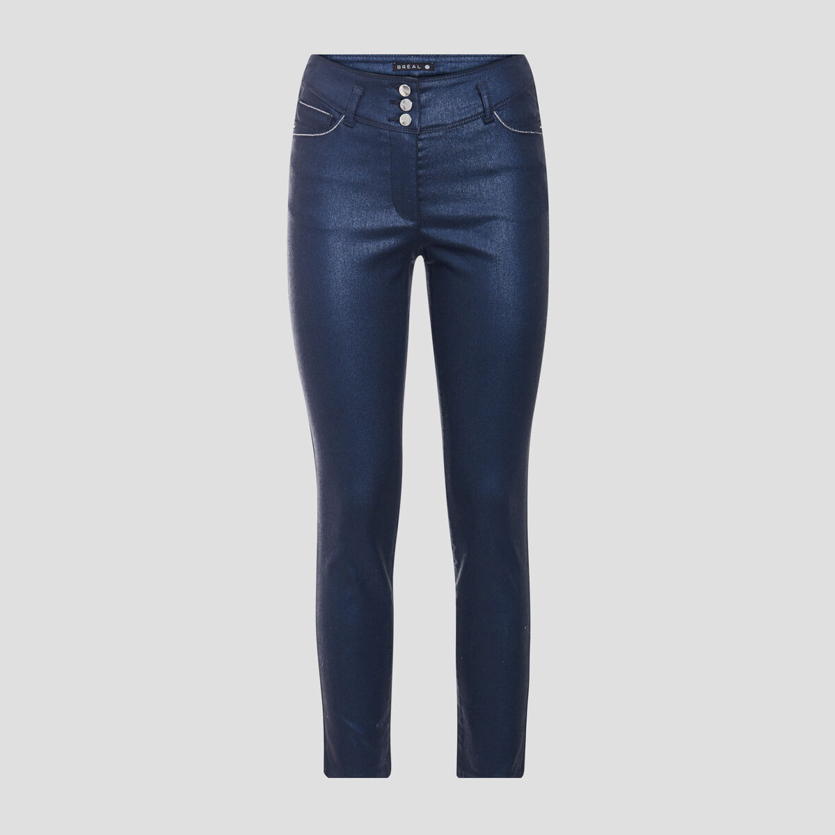 Pantalon ajusté aspect irisé bleu foncé femme