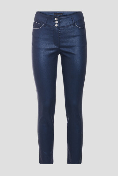 Pantalon ajusté aspect irisé bleu foncé femme