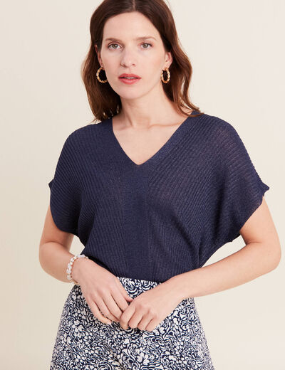 Pull à manches courtes bleu marine femme