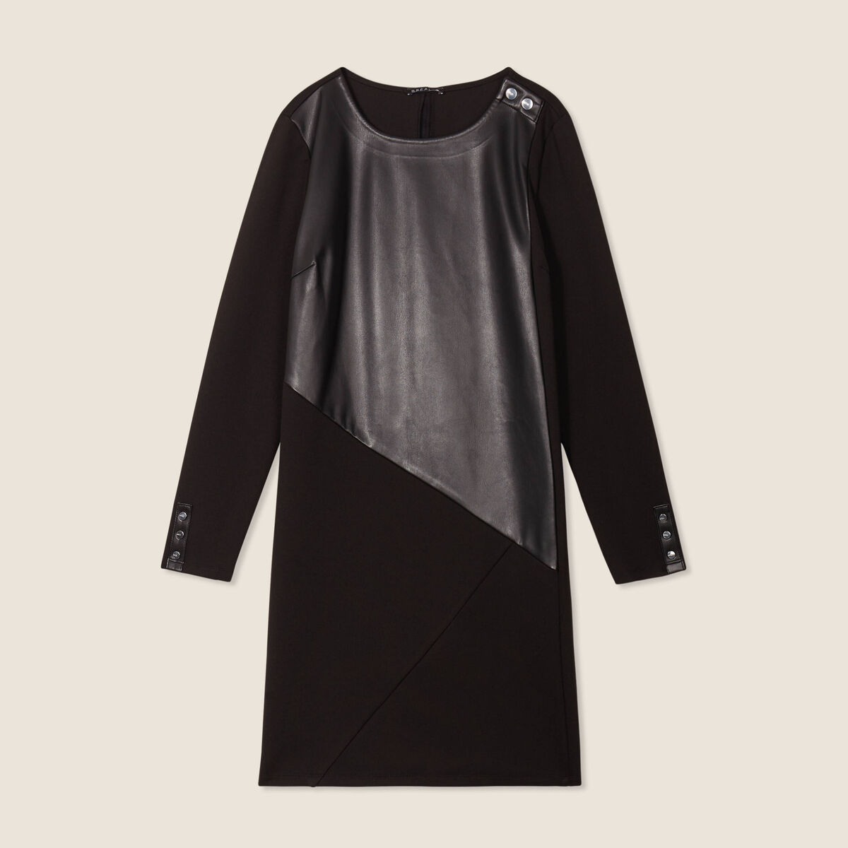 Robe droite détail simili cuir noir femme