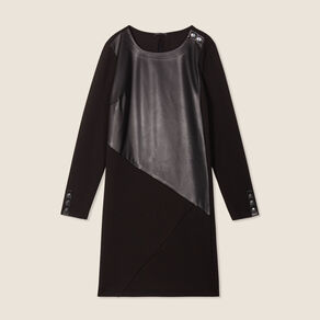 Robe droite détail simili cuir noir femme