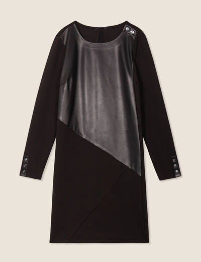 Robe droite détail simili cuir noir femme
