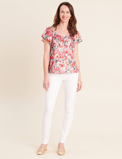 Blouse droite col rond manches courtes multicolore femme
