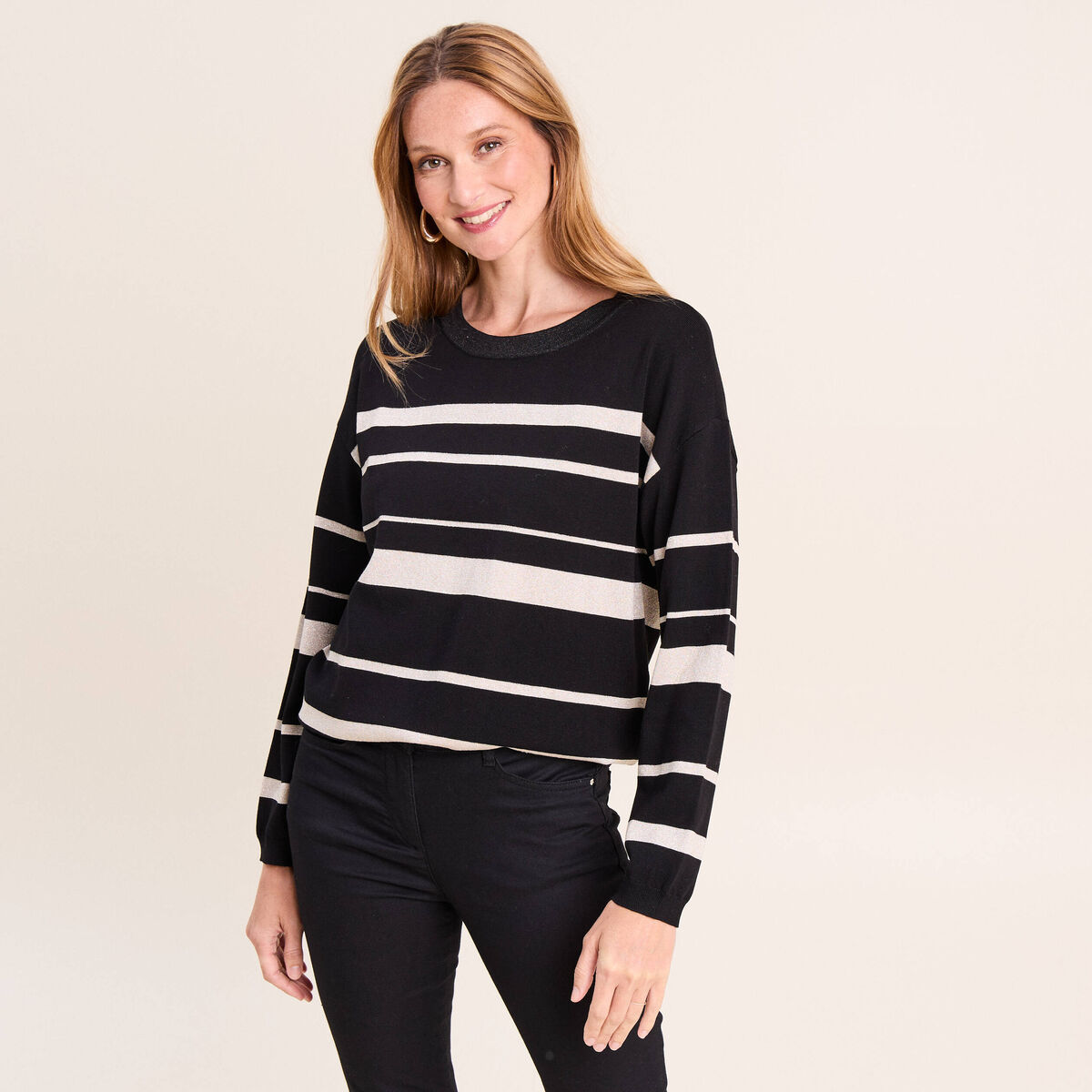 Pull col rond noir femme