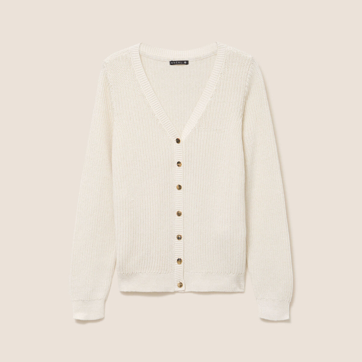 Gilet col v manches longues ecru femme