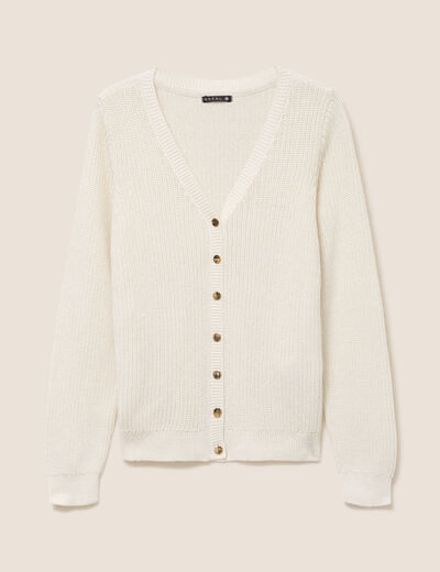 Gilet col v manches longues ecru femme