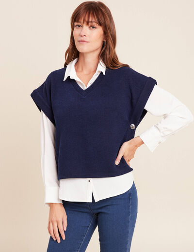 T-shirt sans manches bleu marine femme