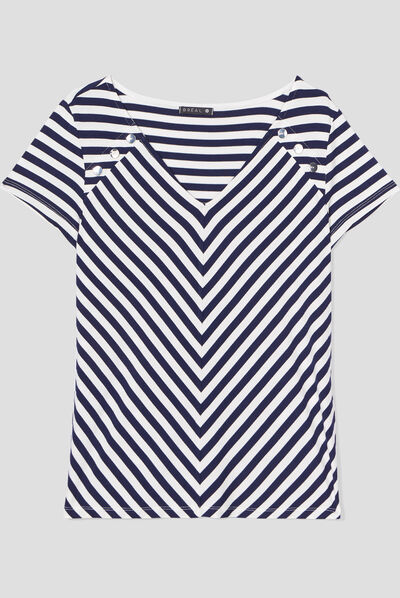 T-shirt manches courtes rayé bleu marine femme