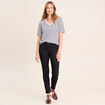 T-shirt droit broderie manches courtes bleu femme