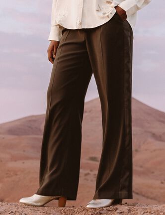Pantalon satin&eacute; coupe droite noir femme