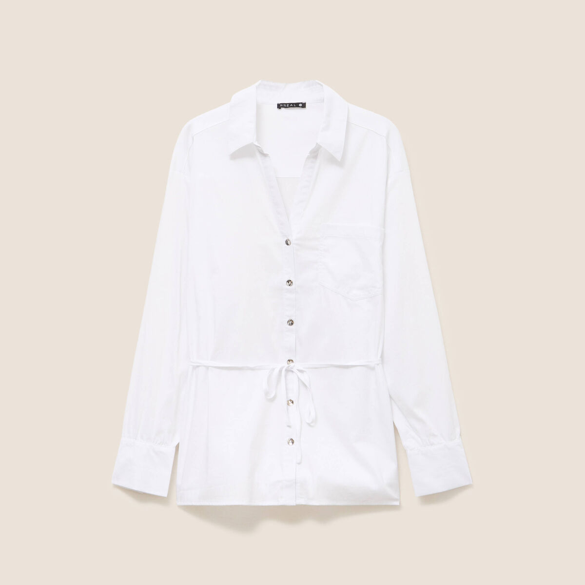 Tunique droite longue col chemise blanc femme