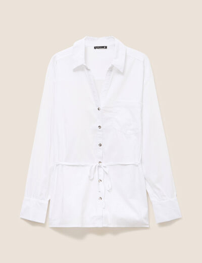 Tunique droite longue col chemise blanc femme