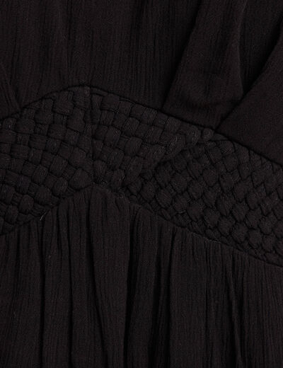 Robe évasée courte manches courtes noir femme