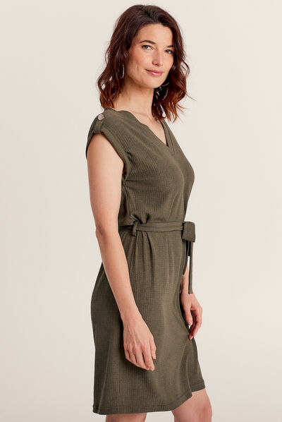 Robe droite ceinturée vert clair femme