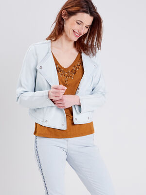 Veste droite boutonnee denim bleach femme