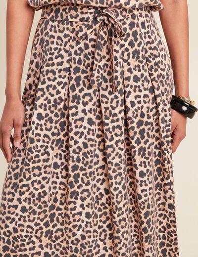 Jupe midi évasée plissée sable femme