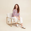 Chemise fluide col chemise manches 3/4 bleu femme