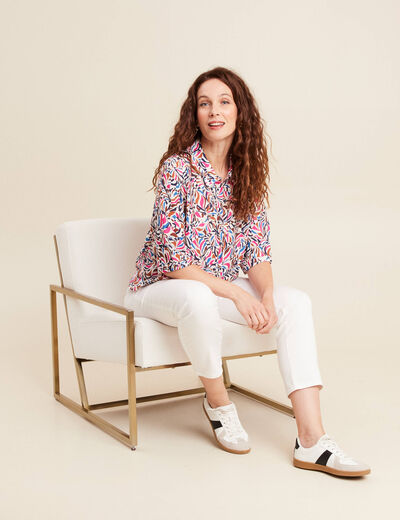 Chemise fluide col chemise manches 3/4 bleu femme