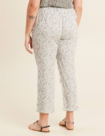 Pantalon coupe chino en lin vert kaki femme