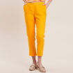 Pantalon coupe chino en lin ceintur&eacute; jaune or femme